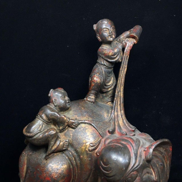 Vintage Bronze Sculpture of Boys Playing on an Elephant For Sale In Los Angeles - Image 6 of 9
