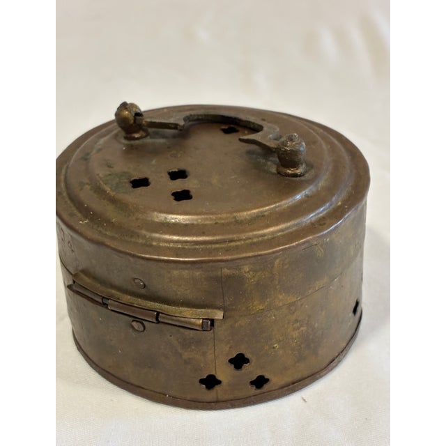 Mid 20th Century Vintage Indian Brass Cricket Box or Incense Burner With Pierced Lid For Sale - Image 5 of 9