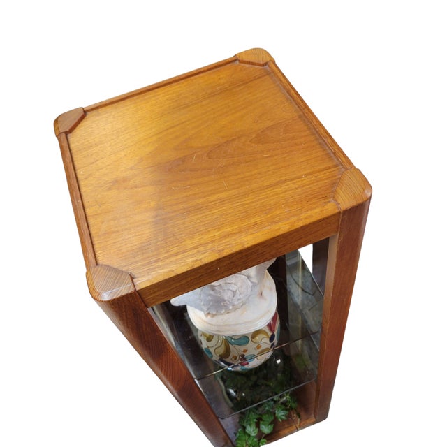 Brown Danish Modern C1970s Teak Pillar Plant Stand Uldum Mobler Denmark With Smoke Gray Glass Shelving For Sale - Image 8 of 16