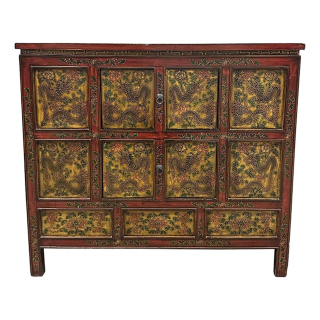 Antique Tibetan Hand-Painted Cabinet For Sale