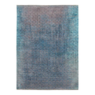 Rug & Kilim’s Distressed Contemporary Rug With Greek Key Lattice in Blue Hues For Sale