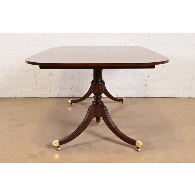 Councill Furniture Georgian Banded Mahogany Double Pedestal Extension Dining Table, Newly Refinished For Sale - Image 12 of 14