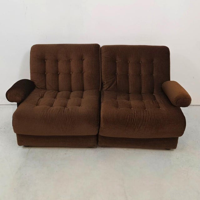1970s Vintage Modular Chairs in Corduroy Brown, 1970s, Set of 2 For Sale - Image 5 of 9
