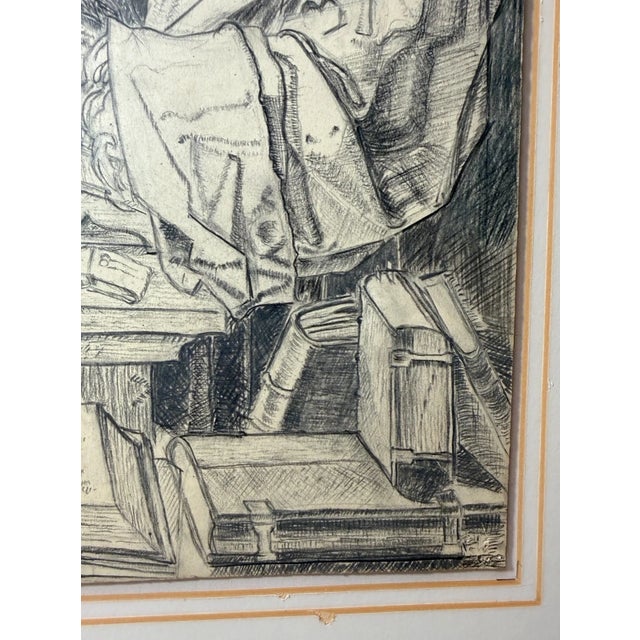 Drawing/Sketching Materials Original Antique Scholar Desiderius Erasmus of Rotterdam Pencil Drawing Sketch For Sale - Image 7 of 12
