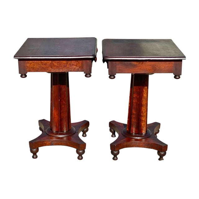Antique Pair of Classical Mahogany Side Tables / Nightstands Sofa Table Set For Sale - Image 10 of 12