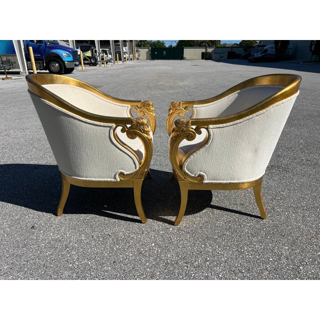 1950s 1950s Companion Pair Louis XVI Style Gold Gilt Upholstered Arm Chairs For Sale - Image 5 of 17
