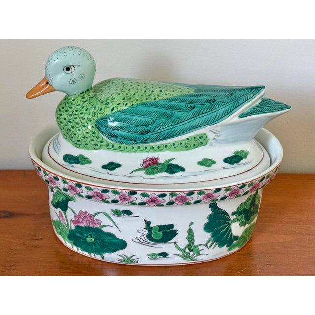 1980s Chinese Export Porcelain Duck Lidded Dish For Sale - Image 9 of 9