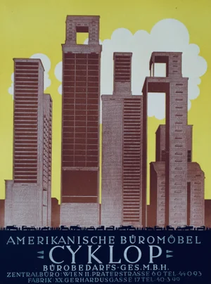 1923 Austrian Art Deco Poster, Americkanische Büromöbel Zyklop (Architect's Model)