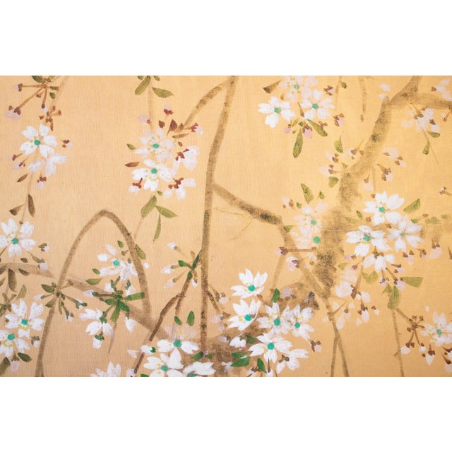 C. 1970s "Sparrow and Blossoming Sakura" Showa Era Japanese Painted Silk Panels, a Pair For Sale In Dallas - Image 6 of 17