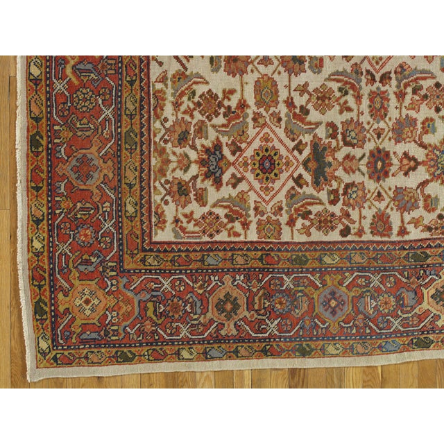 Antique Persian Sultanabad, Wool Handmade Beige, Gold, Navy and Red Oriental Rug For Sale - Image 9 of 18