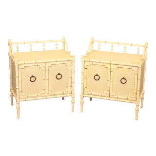 Drexel Hollywood Regency 'Kensington' Faux Bamboo Nightstands - A Pair For Sale