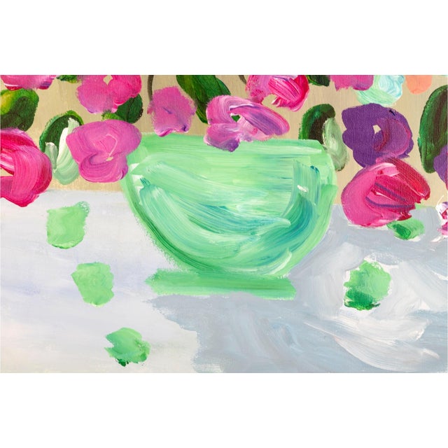 Laura Davis (American, North Carolina, 21st C.) “Violet Roses in Vase” Acrylic on Canvas For Sale - Image 4 of 4
