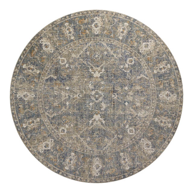 Chris Loves Julia x Loloi Rosemarie Sand / Lagoon 7'-9" x 7'-9" Round Area Rug For Sale