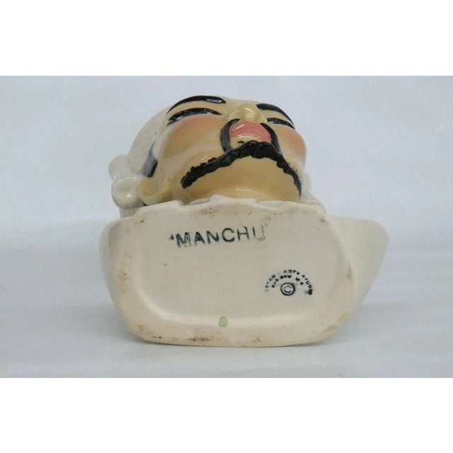 Cream Ceramic Arts Studio Manchu Asian Chinese Man Vintage Head Vase For Sale - Image 8 of 11