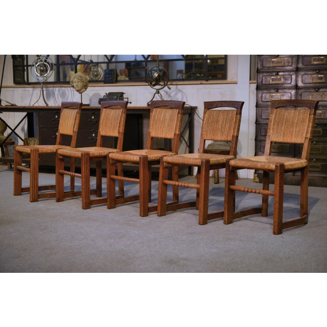Oak and Rush Chairs in the style of Charles Dudouyt, 1950s, Set of 5 For Sale - Image 18 of 18