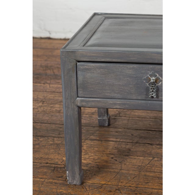 Wood Chinese Late Qing Low Table with Two Drawers and Custom Grey Silver Lacquer For Sale - Image 7 of 13