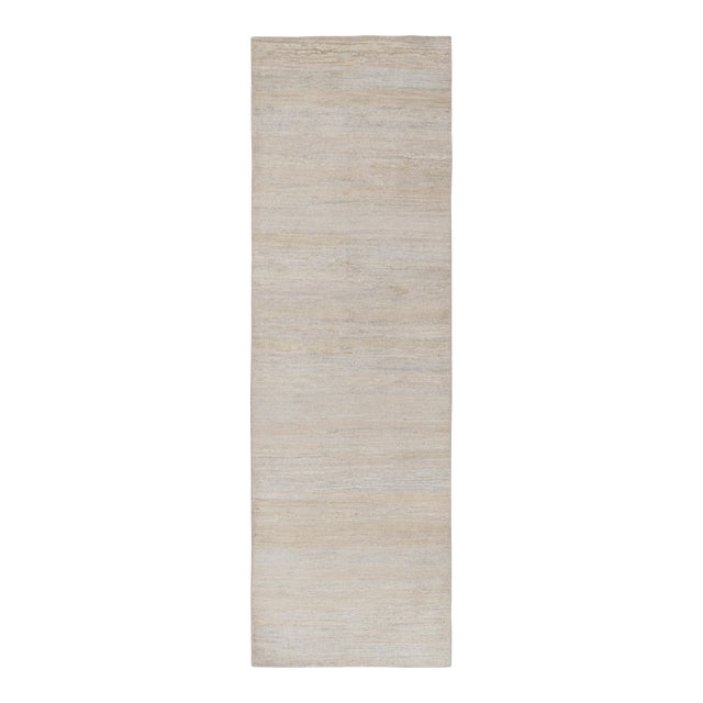 Rug & Kilim’s Contemporary Textural Runner Rug in Beige-Brown Striae For Sale