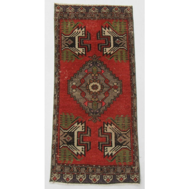 Vintage Wool Mini Rug For Sale - Image 4 of 4