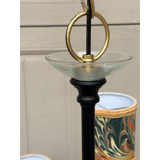 Vintage Chandelier With Marbleized Shades and Amber Crystals For Sale - Image 4 of 12