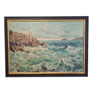 Giuseppe Caselli, Sea Surge at Tellaro, 1950s, Oil Painting on Canvas, Framed For Sale