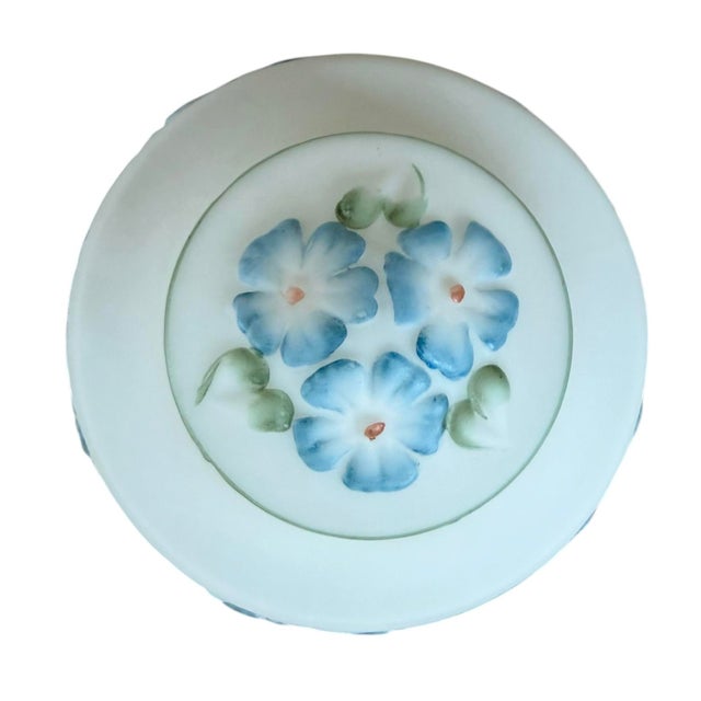 Shabby Chic Antique Hand Painted Ceiling Flushmount Light Fixture With Blue Flowers For Sale - Image 3 of 5