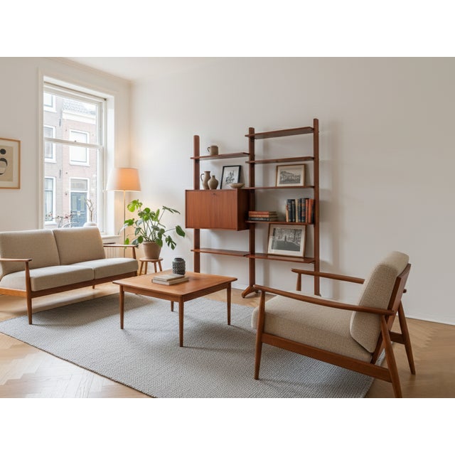 Mid-Century Modern Teak Modular Wall Unit with Drop-Front Bar, 1950s For Sale - Image 3 of 16