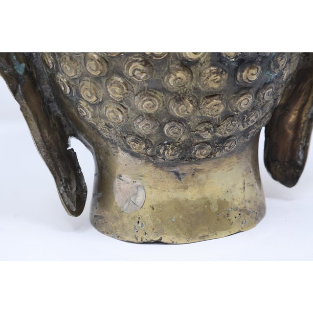 Attributed Early 20th Century Southeast Asian Hollow Cast Brass Buddha Head Sculpture - Retained Clay Core - 11"h For Sale - Image 10 of 18