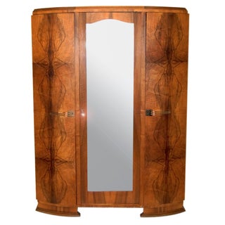 Vintage French Art Deco Mirrored Armoire For Sale