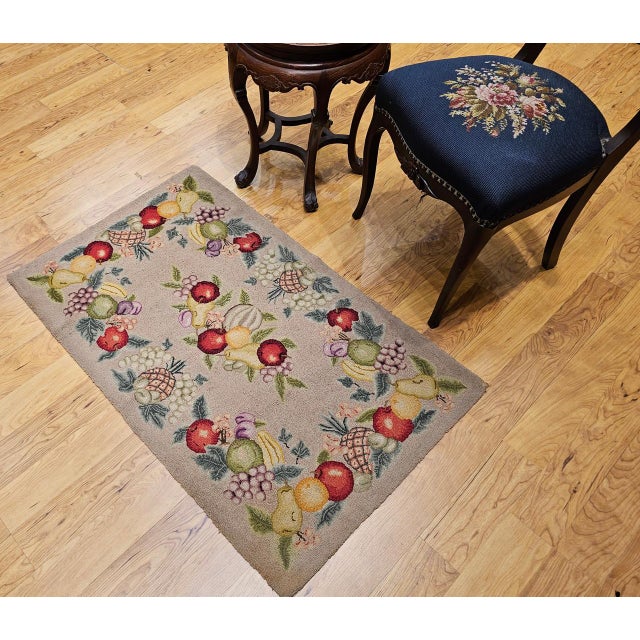 Vintage American Hand Hooked Rug, Fruit Pattern Design, Folk Art Tapestry, 2x4 For Sale - Image 13 of 13