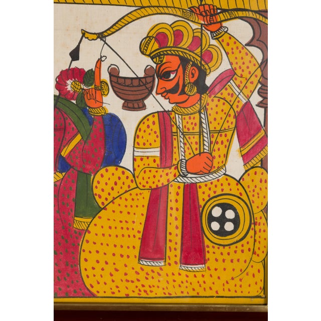 Antique Hand Painted Indian Folk Art Musicians & Archers Painting For Sale - Image 12 of 12