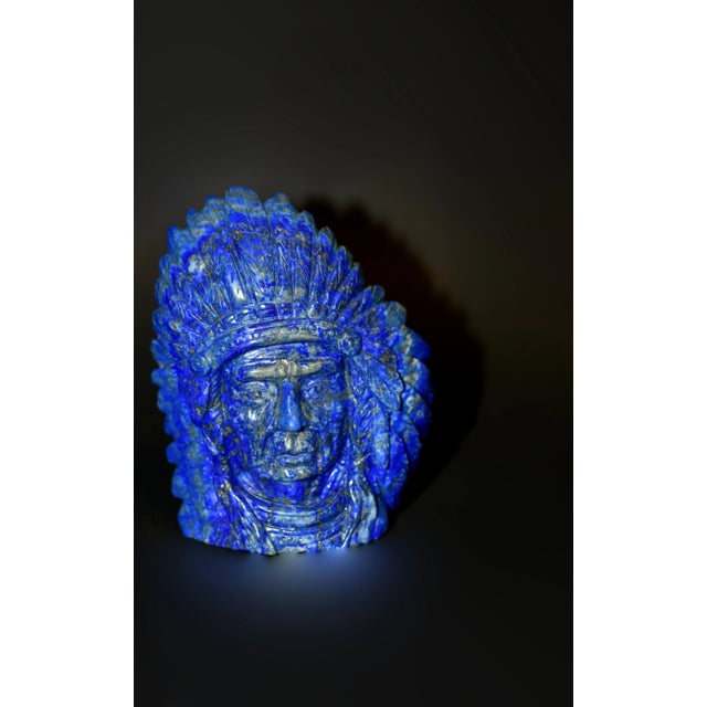 Late 20th Century Lapis Lazuli American Indian Chief Statue For Sale - Image 5 of 12