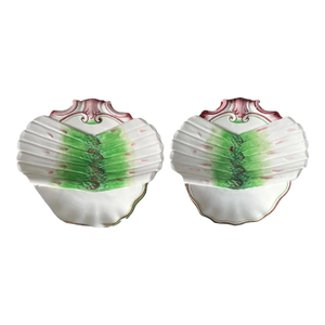 Pair 1890 French Sarreguemines Faience Asparagus Plates