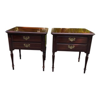 A Pair of Ethan Allen Georgian Court Solid Cherry Traditional Two Drawer Night Stand Tables For Sale