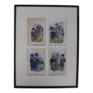Set X 4 1934 Horseracing & Turf Personalities Caricature Prints