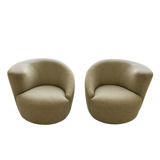 1960s Pair of Swiveling "Nautilus" Chairs by Vladimir Kagan Weiman in Original Fabric Ready for Reupholstery For Sale In Philadelphia - Image 6 of 7