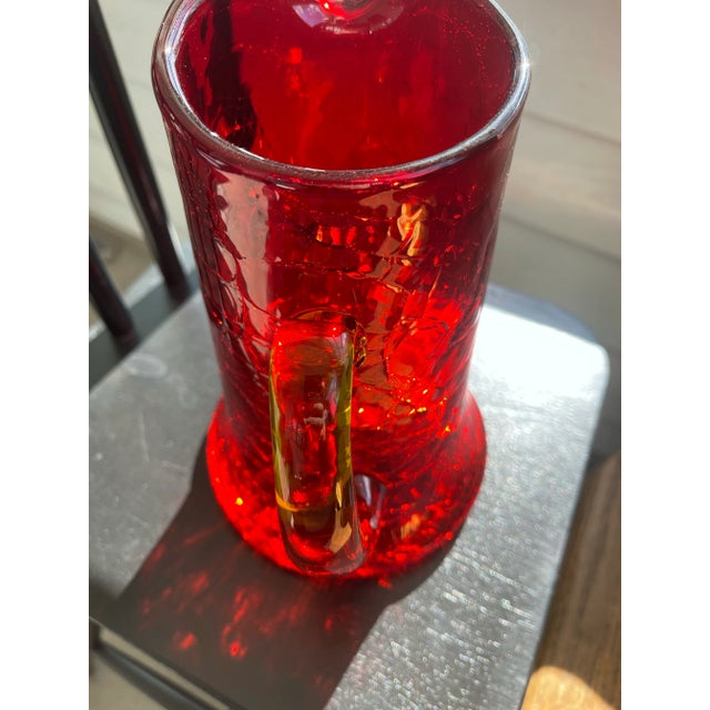 Blenko Mid 20th Century Crackle Glass Amberina Pitcher After Blenko, Rainbow or Pilgram Glass For Sale - Image 4 of 9