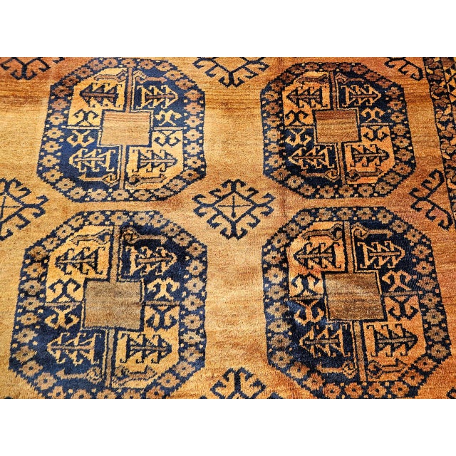 Vintage Afghan Ersari Rug, Hand-Knotted Wool, Allover Geometric Design, Camelhair & Navy, 9’ X 13’ For Sale - Image 13 of 16