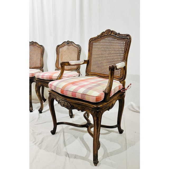 French Mid 20th Century Set of 4 French Louis XV Style Cane Chairs For Sale - Image 3 of 11