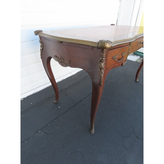 French Late 1800s Large Inlay Leather Top Partner Extension Desk 6431 For Sale - Image 10 of 18
