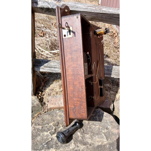 Antique Kellogg Quarter Sawn Oak Wall Telephone Hand Crank Chicago Il 1901 For Sale - Image 10 of 12