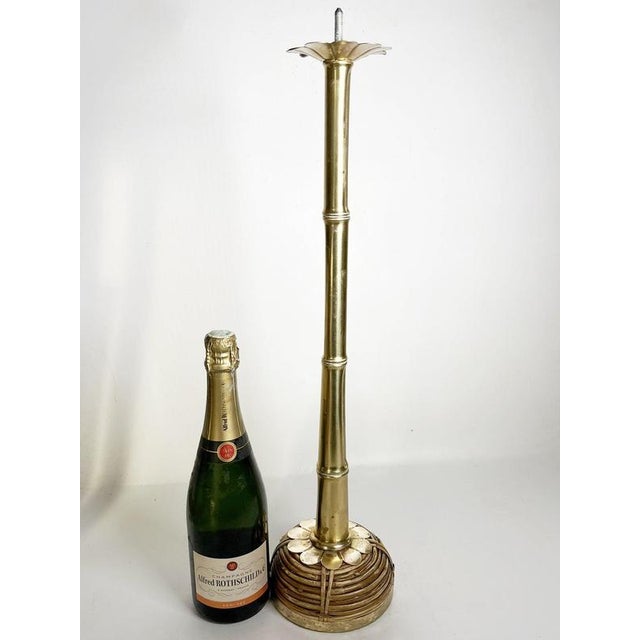 Brass and Rattan Candleholder in the style of Gae Aulenti, France, 1970s For Sale - Image 3 of 11