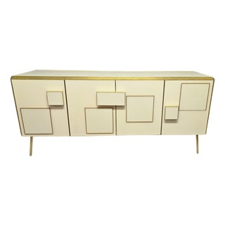 Italian Four-Door Sideboard with Ivory Glass and Wood Accents from Justfurnituress SRL For Sale
