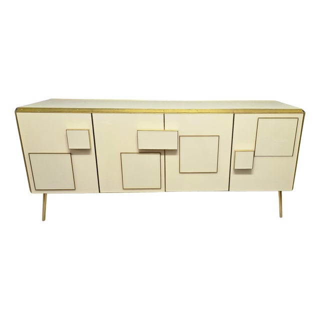 Italian Four-Door Sideboard with Ivory Glass and Wood Accents from Justfurnituress SRL For Sale