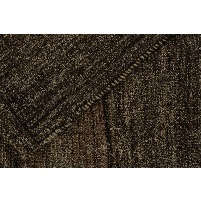 Textile Vintage Square Kilim Rug in Beige-Brown Stripes, Black Striations For Sale - Image 7 of 7