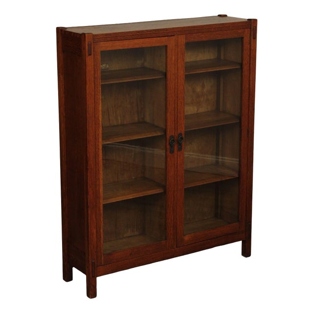 Lifetime Furniture Antique Mission Oak Two-Door Bookcase For Sale