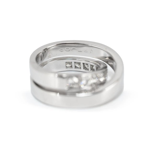 Silver Ladies Cartier Paris Nouvelle Vague 18k White Gold Diamond Crossover Band Ring, Size 6 For Sale - Image 8 of 9
