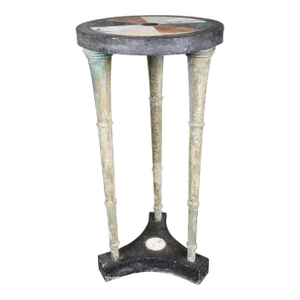 Unique Italian-Made Metal and Specimen Marble Pietra Dura Pedestal Table