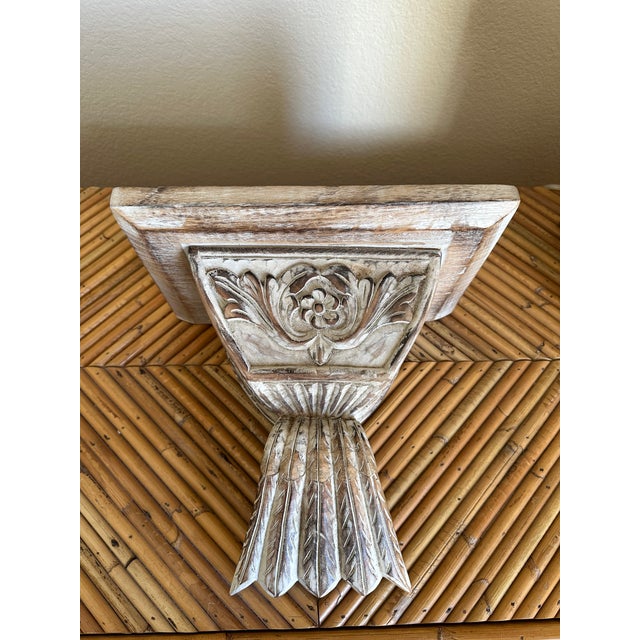 French Vintage Handcarved Whitewashed Wood Corbel Wall Shelf For Sale - Image 3 of 14