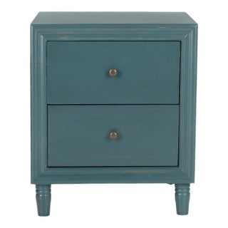 Russell Nightstand With Storage Drawers in Steel Teal For Sale
