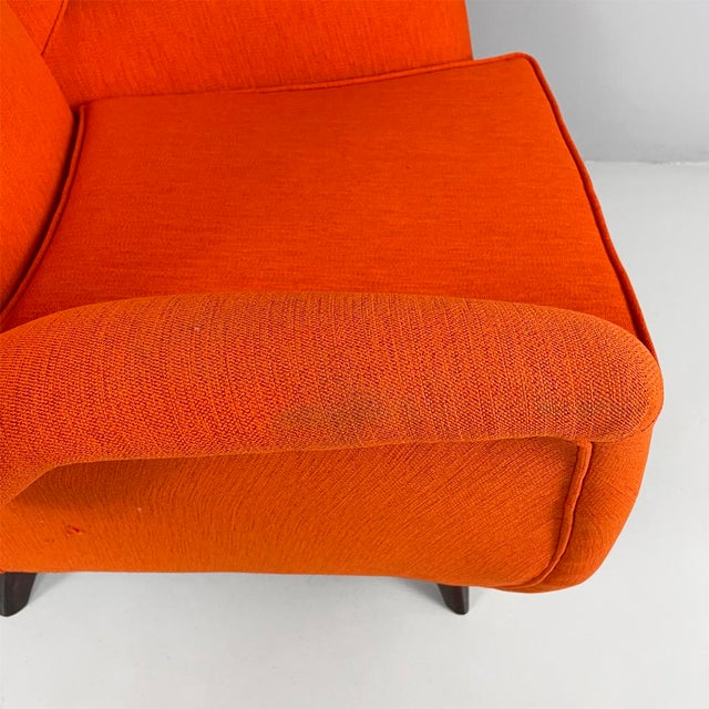 Italian Mid-Century Modern Orange Fabric and Wood Armchair, 1950s For Sale - Image 13 of 18